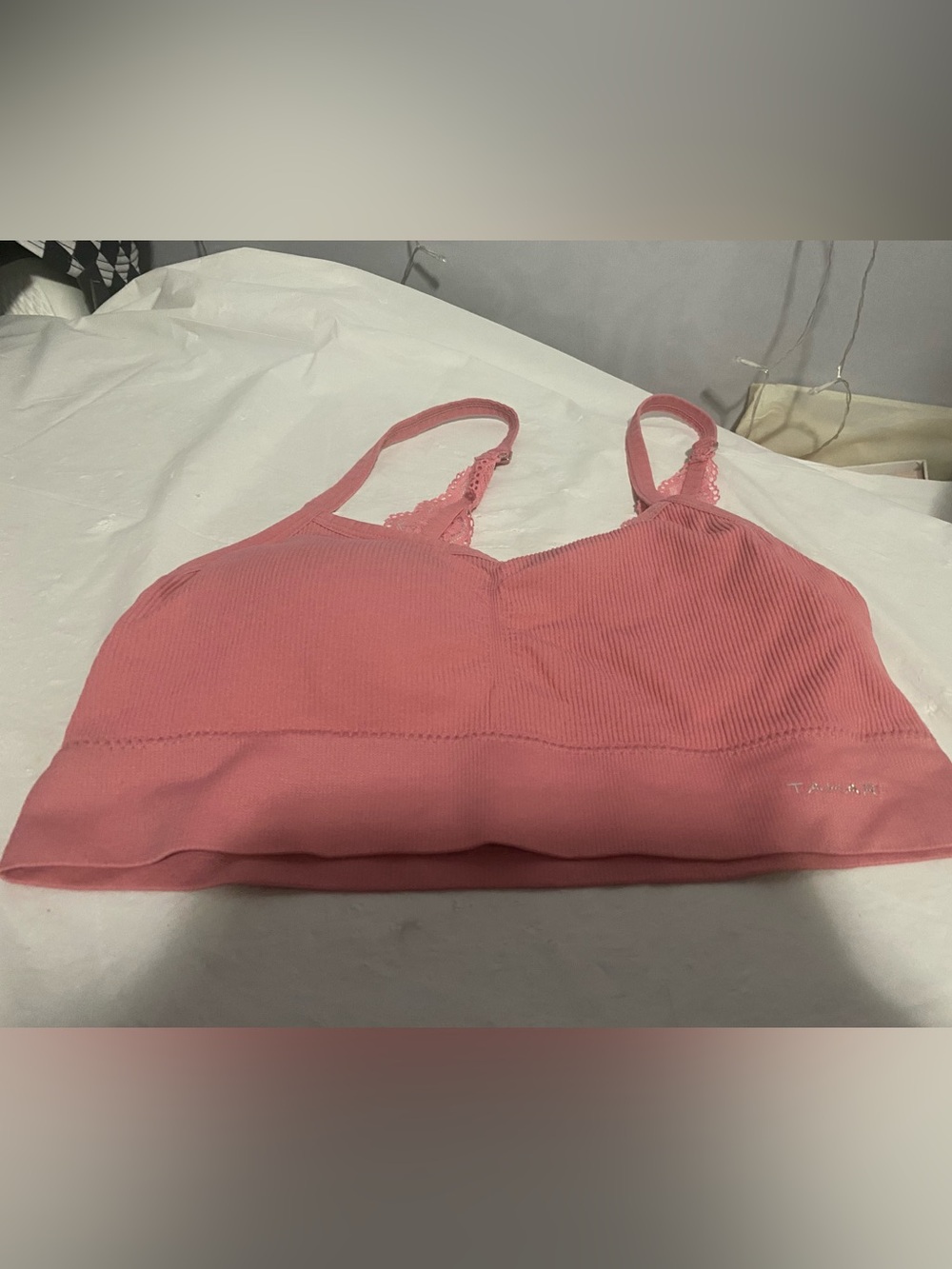 Tahari Coral Ribbed Lace-Trim Bralette